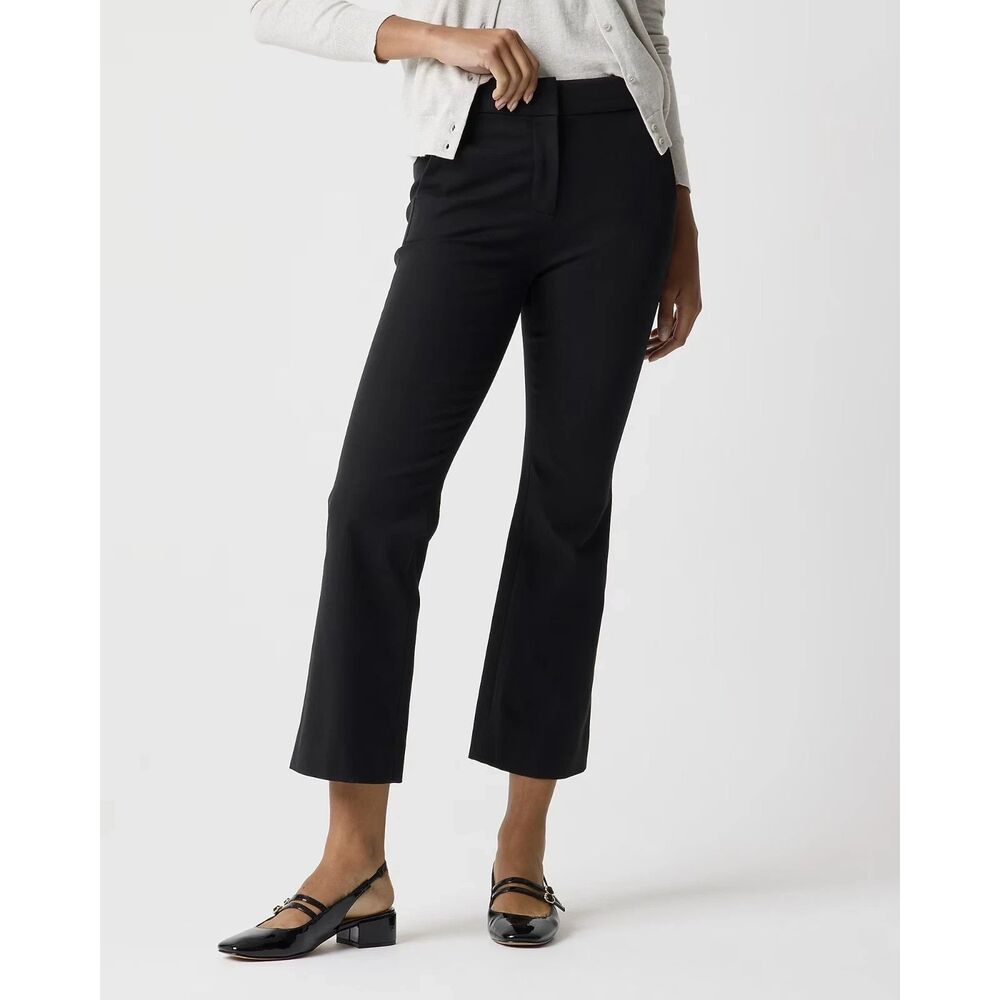 J.CREW Kelsey Flare Pant 2 Black Cropped High Waist Twill Dressy Office EUC B30